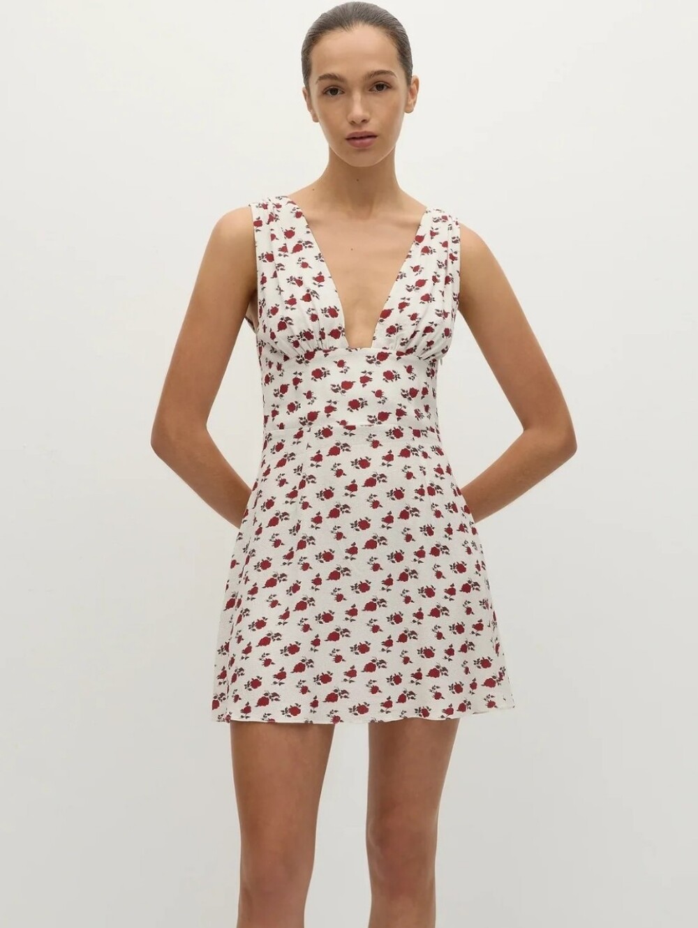 Faithfull the Brand White Mini Dress with Red Floral Print